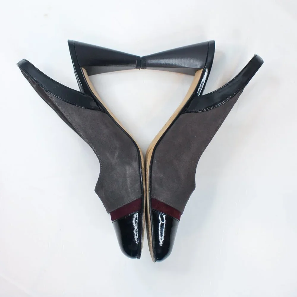 Brighton Bree Suede Patent Leather High Heels Sling Back Office‎ Shoes 8.5